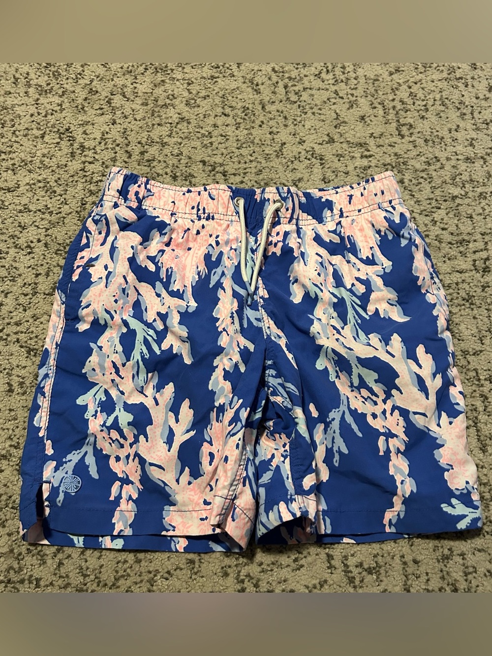 Lilly Pulitzer Blue & Pink Coral Print Boy’s Junior Capri Swim Trunks Size 8-10